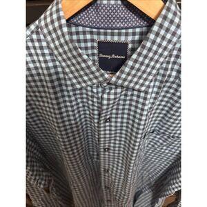 Tommy Bahama Shirt XL Long Sleeve Button Up Light Blue/Navy Blue Check Cotton